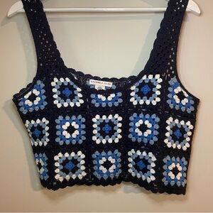 Sincerely Jules Navy and Blue Crochet Cropped Tank Top Medium